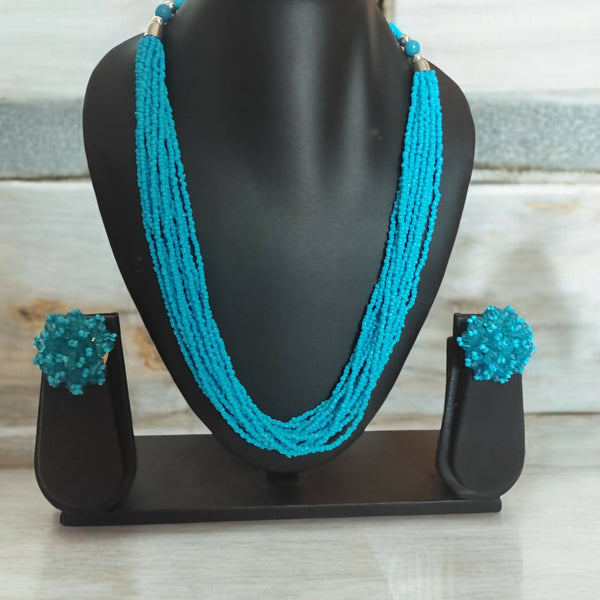 Inhanns Bloom Handmade Beaded Necklace With Earrings - 12 Layers - Skey Blue Necklace Set - Distacart