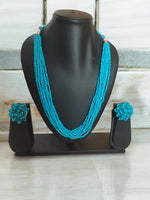 Thumbnail for Inhanns Bloom Handmade Beaded Necklace With Earrings - 12 Layers - Skey Blue Necklace Set - Distacart