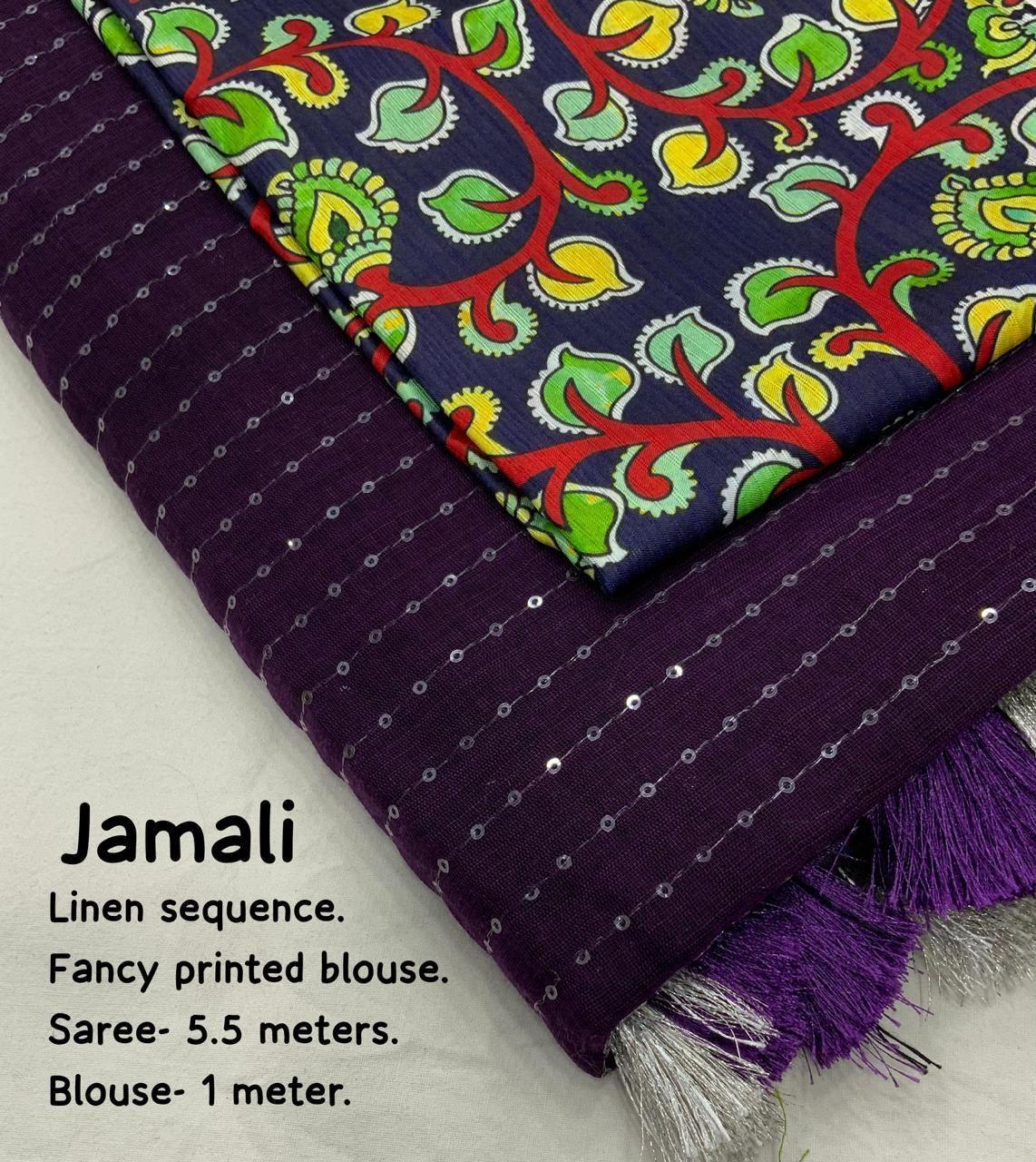 Purple Linen Sequence Saree with Unstitched Blouse - Hiral Fashion - Distacart