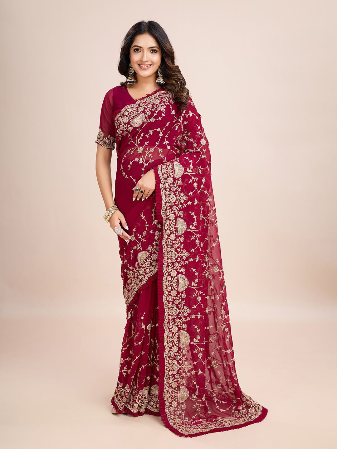 kasee Floral Embroidered Pure Georgette Ready to Wear Saree - Distacart