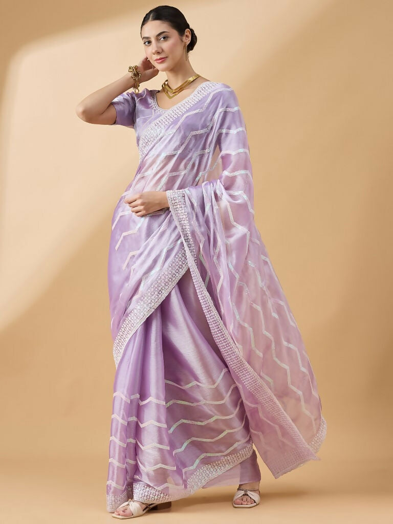 Purple Tissue Slub Embroidered Saree with Unstitched Blouse - Vairagi - Distacart