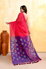 Thumbnail for Piyari Fashion Women's Rani Pink Embellished Cotton Blend Jamdani Saree - Distacart