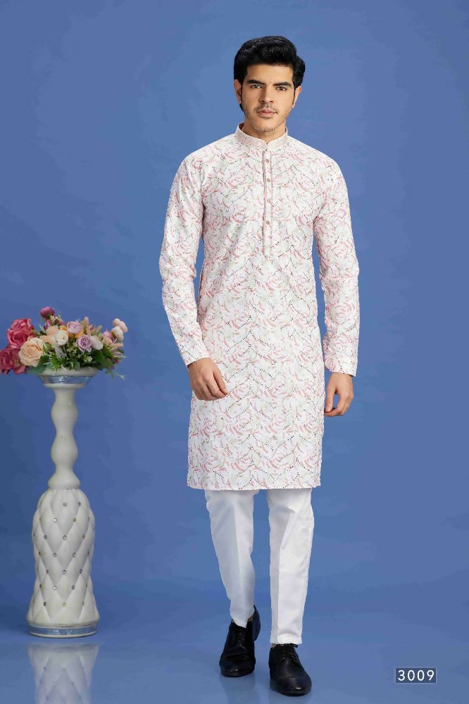 Raivat Ethnic Cotton Embroidery Kurta Pajama In Pink Colour - Dista