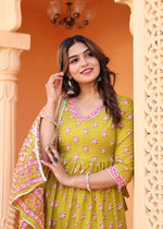 Thumbnail for Alvano Printed Naira Cut Kurti Kurti with Pant and Dupatta Set for Women's and Girls Cotton - Distacart