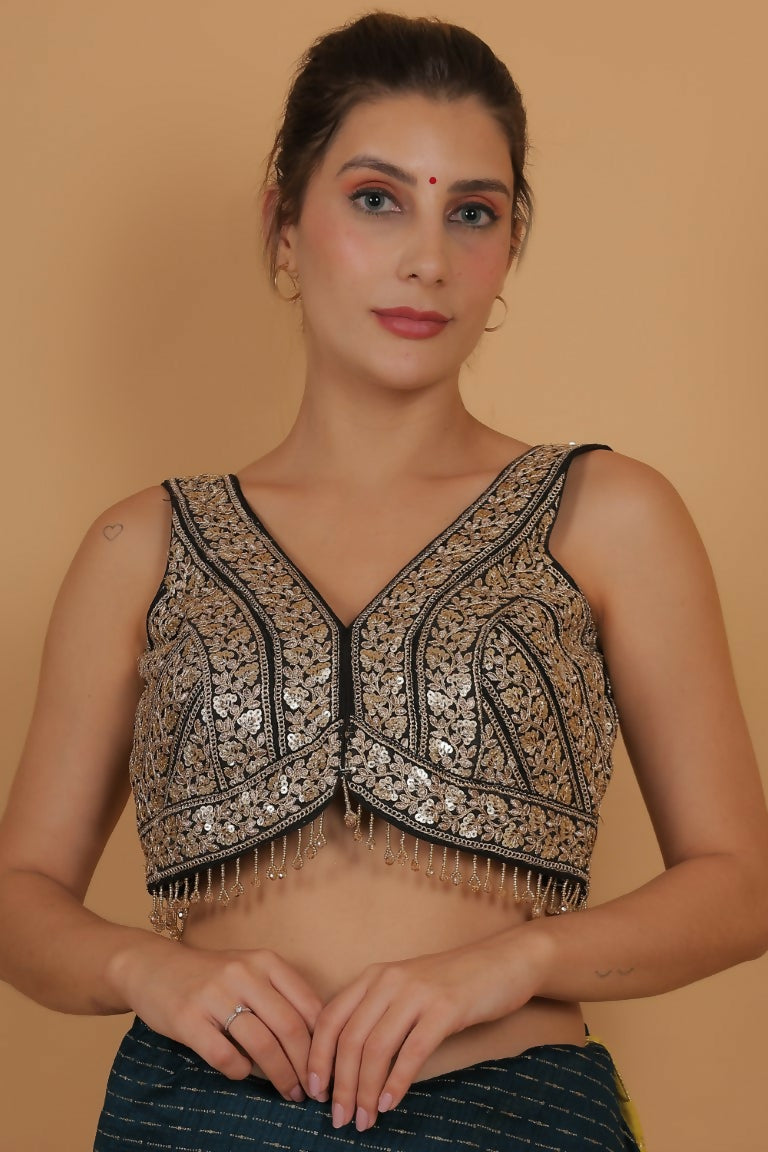 Joban Fashion Silk Zari And Sequence Work Padded Blouse - Black