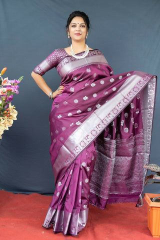 Jyoti Fashion Women's Wine Soft Banarasi Silk Zari Woven Saree with Blouse - Distacart