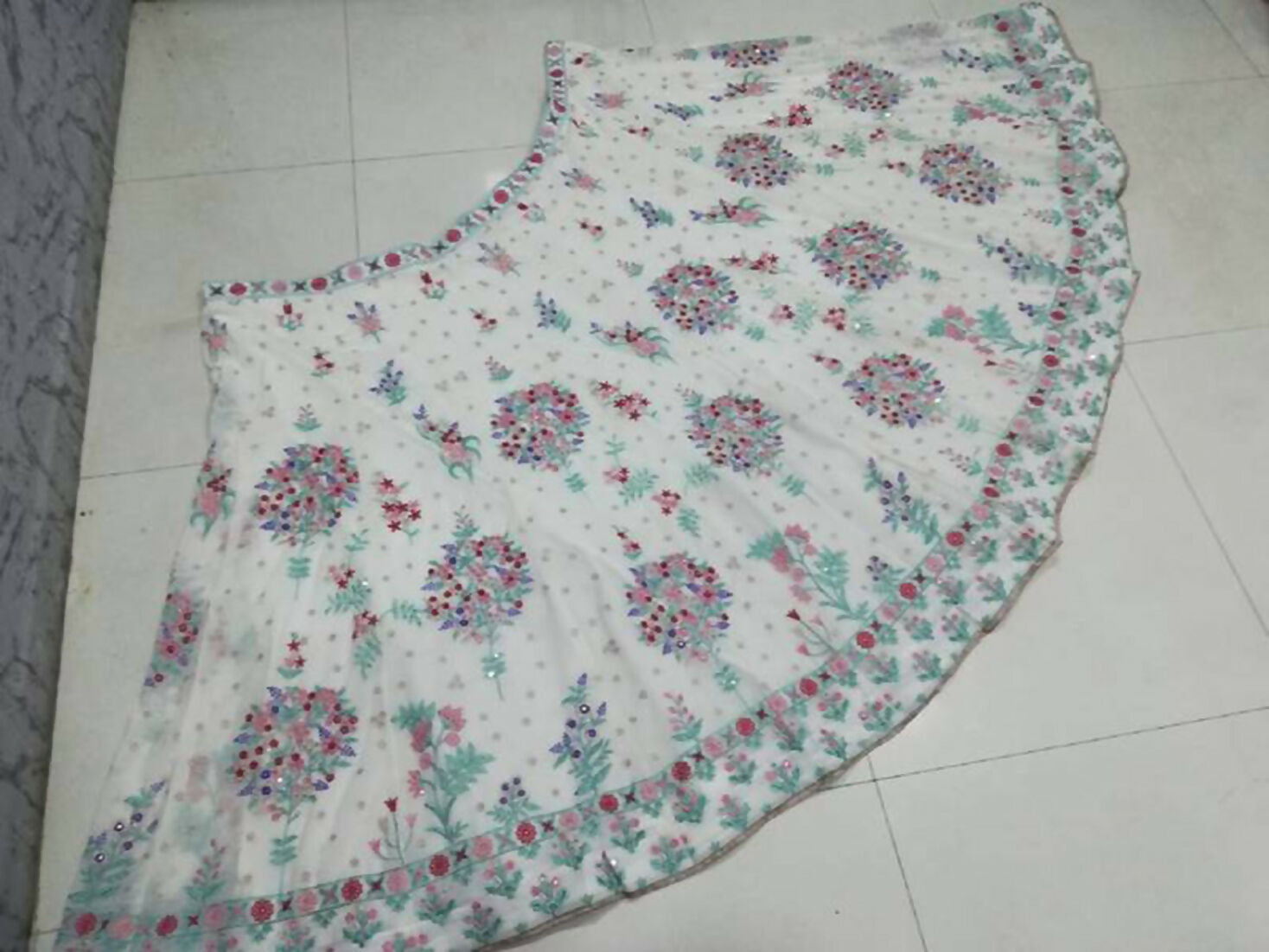 Jyoti Fashion Cream Thread Embroidery Georgette Designer Lehenga Choli with Dupatta - Distacart