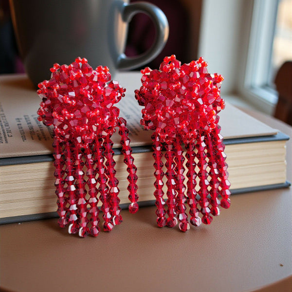 Inhanns Handmade Crystal Water Fall Earrings - Short - Maroon Small - Distacart