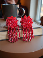 Thumbnail for Inhanns Handmade Crystal Water Fall Earrings - Short - Maroon Small - Distacart