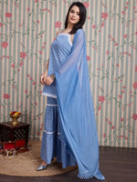 Thumbnail for Ode by House of Pataudi Floral Printed Pure Cotton Straight Kurti with Sharara & With - Distacart