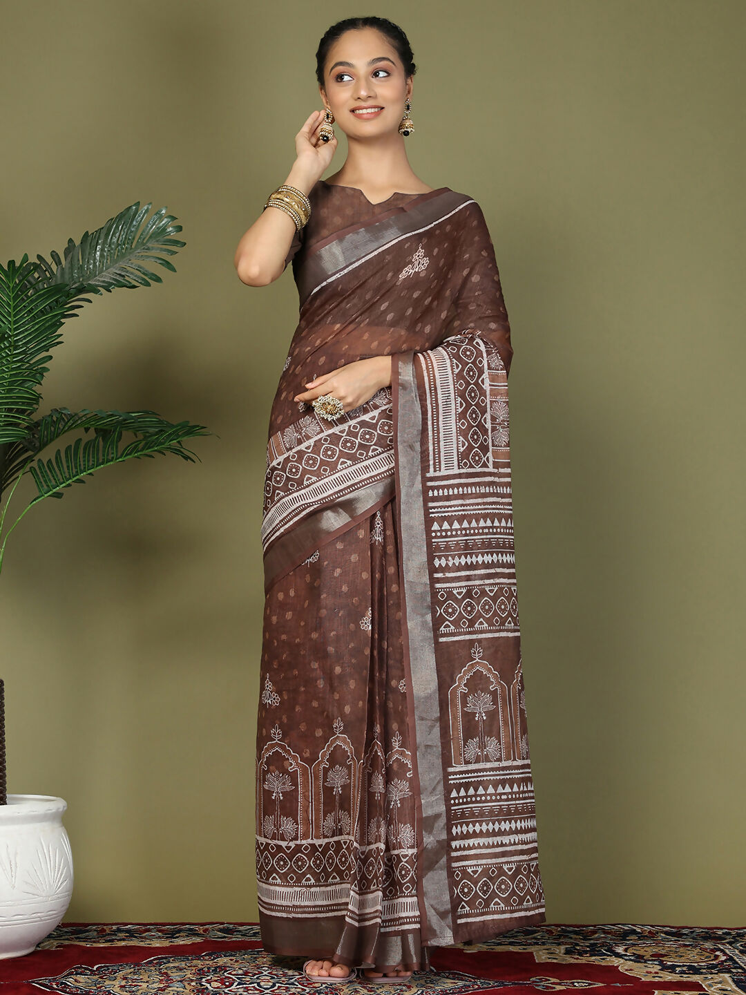 Astita Cotton Brown Saree