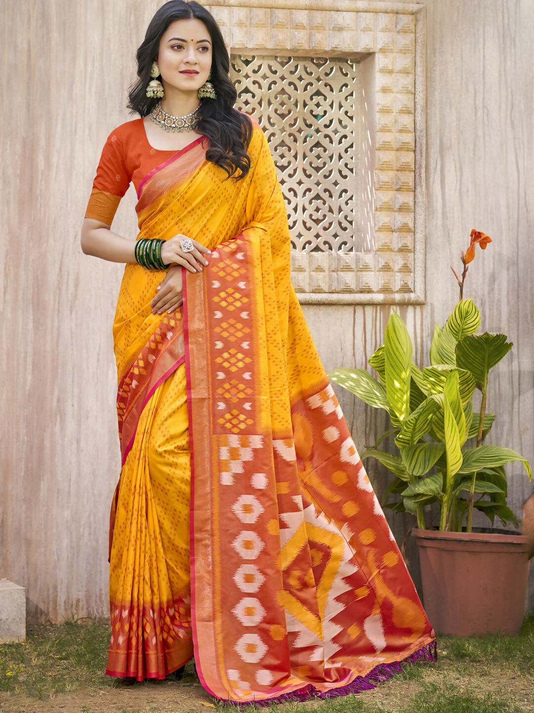 Astita Pochampalli Silk Yellow Saree