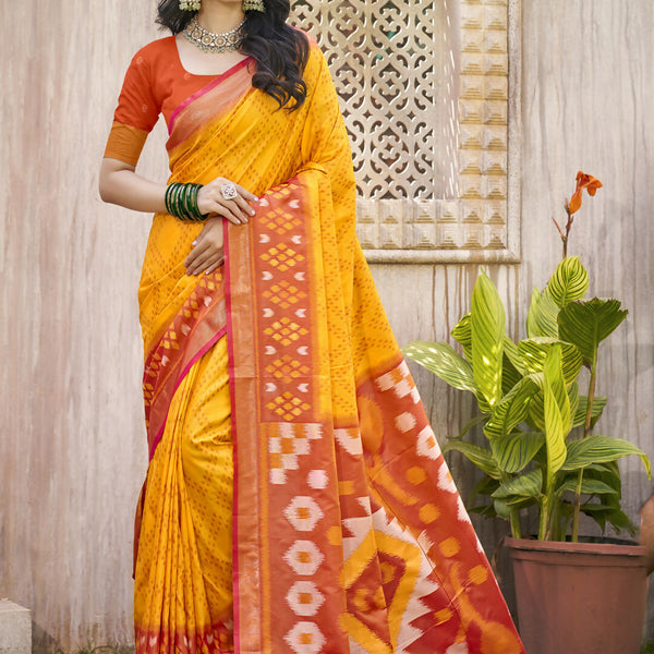 Astita Pochampalli Silk Yellow Saree