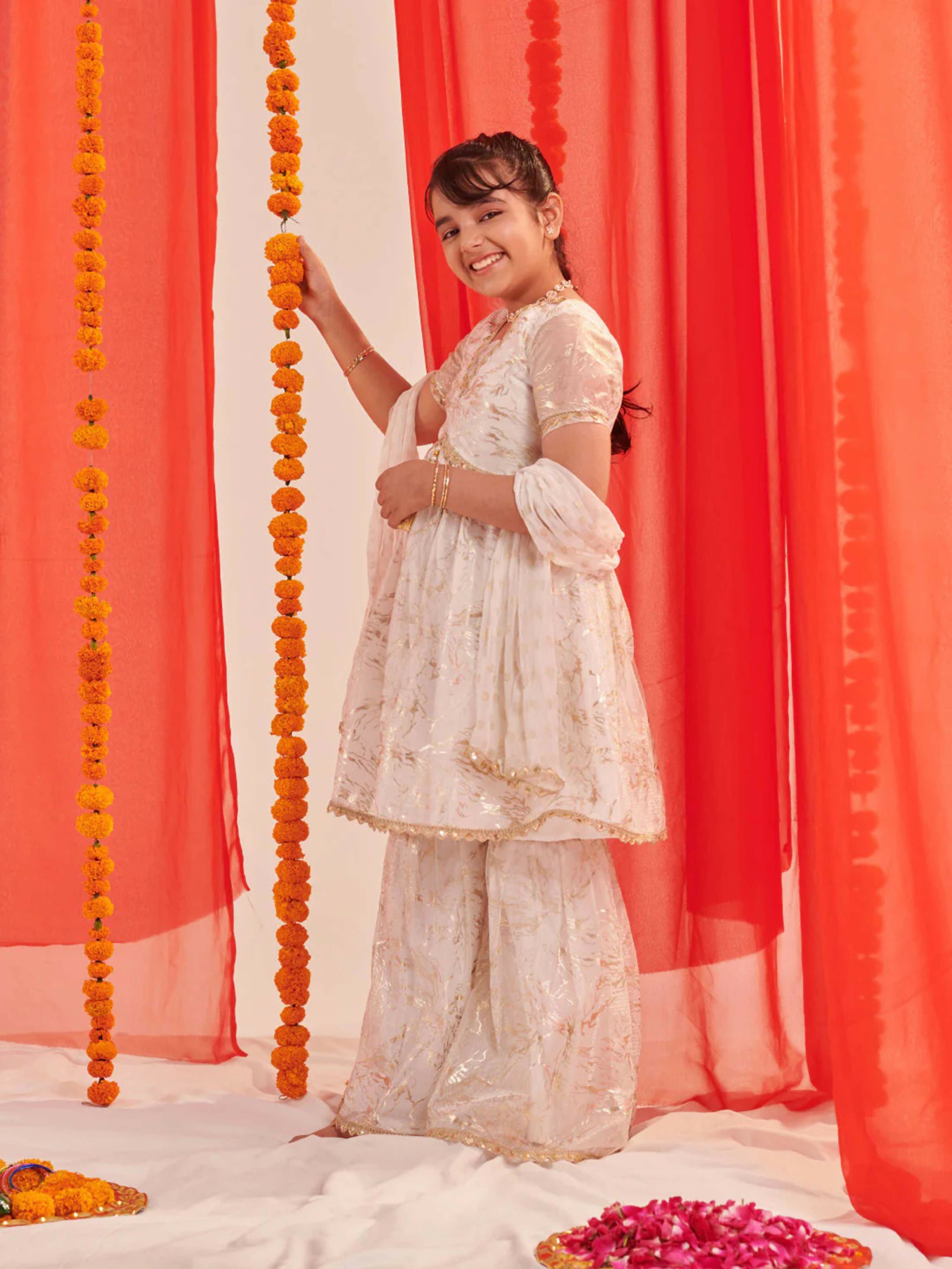 Joban Fashion Girl's Off White Color Sharara Set