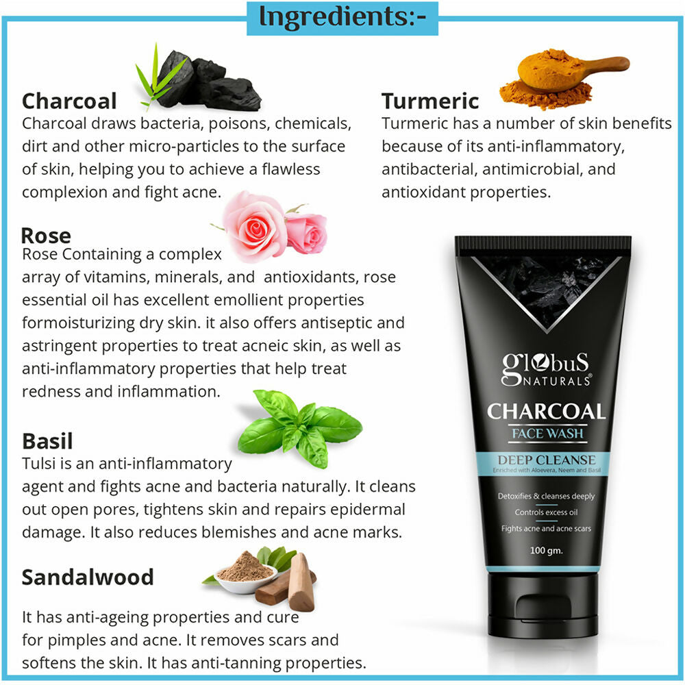 Globus Naturals Charcoal Face Wash - Distacart