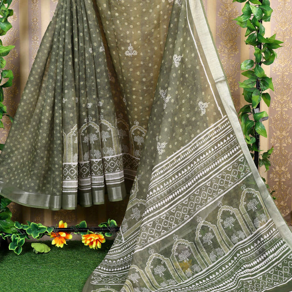 Astita Cotton Dark Green Saree