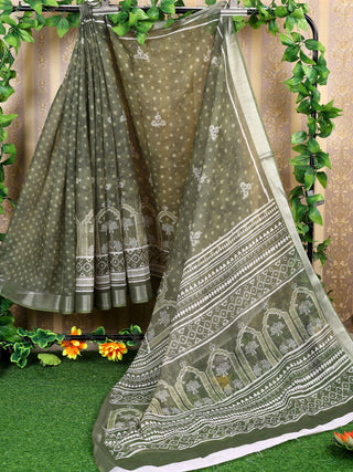 Astita Cotton Dark Green Saree