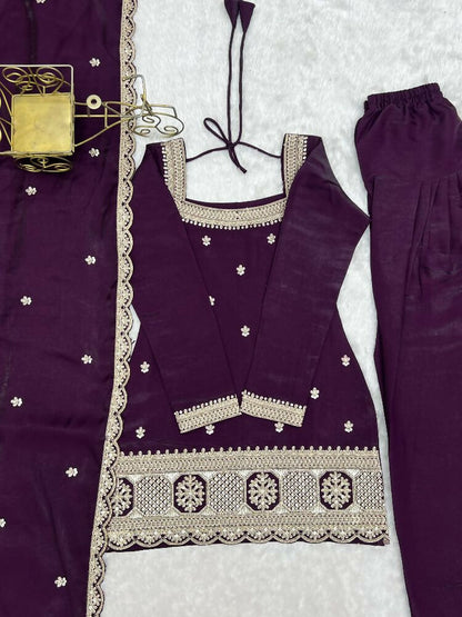 Teeya Creation Deep Wine Embroidered Festive Salwar Suit Set - Dista