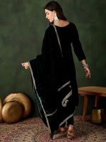Thumbnail for Sangria Floral Embroidered Straight Kurta & Trousers With Dupatta - Distacart