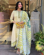 Thumbnail for The52 Multi Women's Gorgeous Linen Silk Fabric Embroidered Work Straight Kurta Pant and Dupatta Set - Distacart