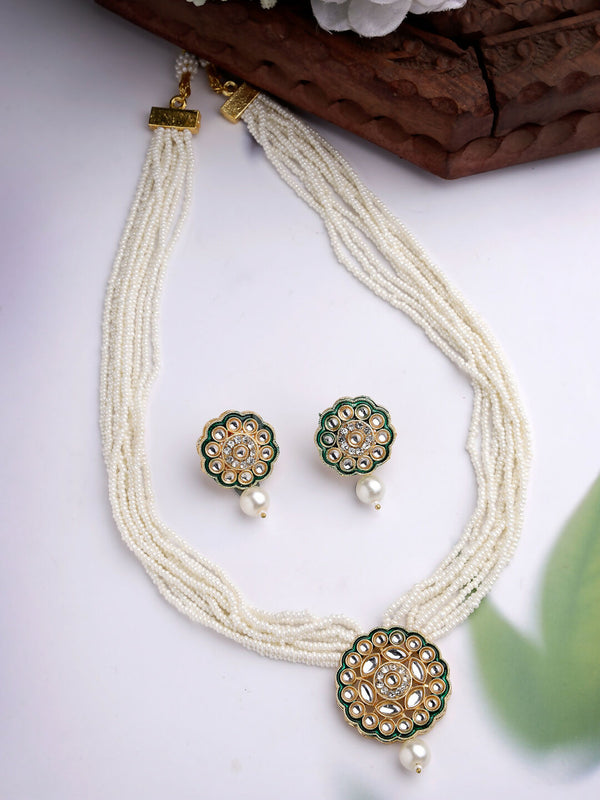 NVR Women's White & Gold-Plated Kundan & Pearl Jewellery Set - Distacart