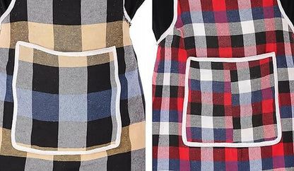 Glun Waterproof Cotton Kitchen Apron With Front Pocket-Multicolour (Pack of 2) - Dista