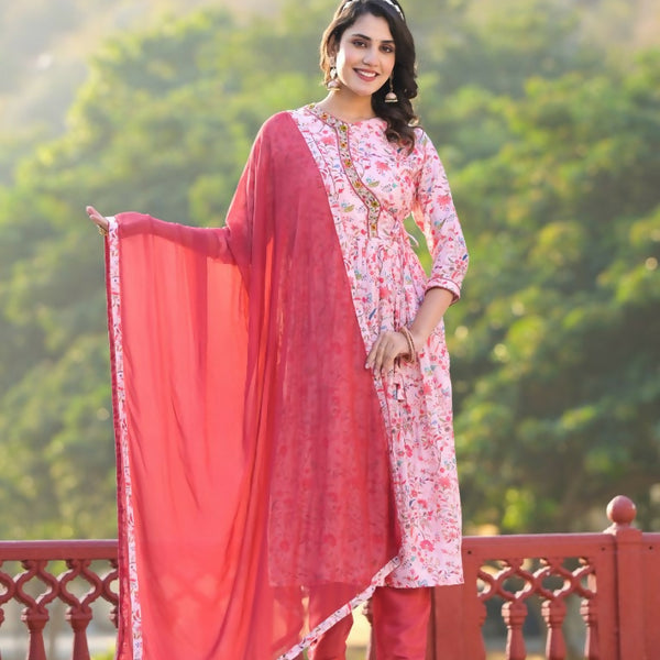 Designer Stylish Light Pink Rubi Silk Stitched Suit With Dupatta - Kiyara - Distacart