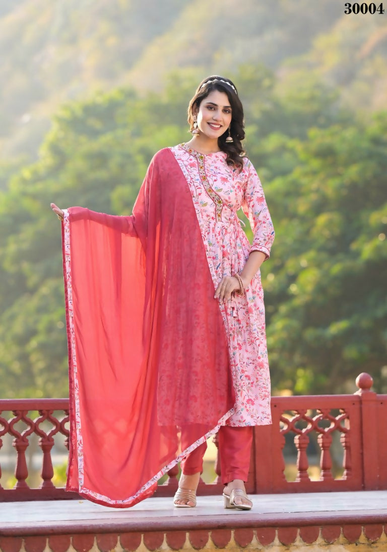 Designer Stylish Light Pink Rubi Silk Stitched Suit With Dupatta - Kiyara - Distacart