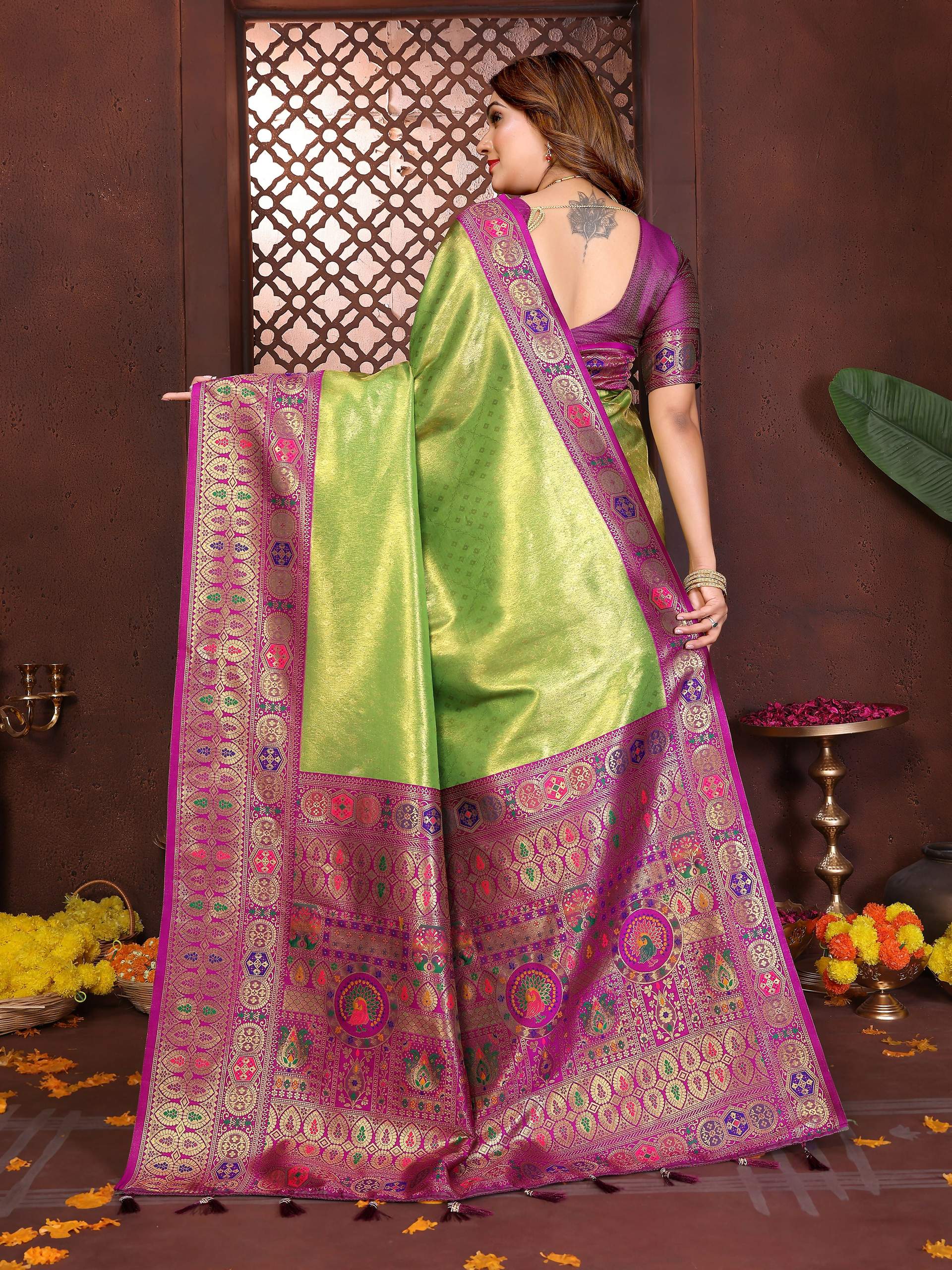 Aastha Fashion Green Tissue Silk Weaving Saree - Distacart