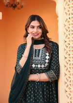 Thumbnail for Alvano Women's Embroidery work Print Naira Cut Kurti with Pant and Dupatta set Rayon - Distacart