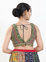 Thumbnail for Joban Fashion Green Multi Georgette Padded Blouse With V Neck Sleeveless - Distacart