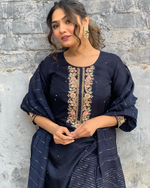 Thumbnail for The52 Blue Women's Gorgeous Embroidered Viscose Chanderi Fabric Straight Kurta Pant with Dupatta Set - Distacart