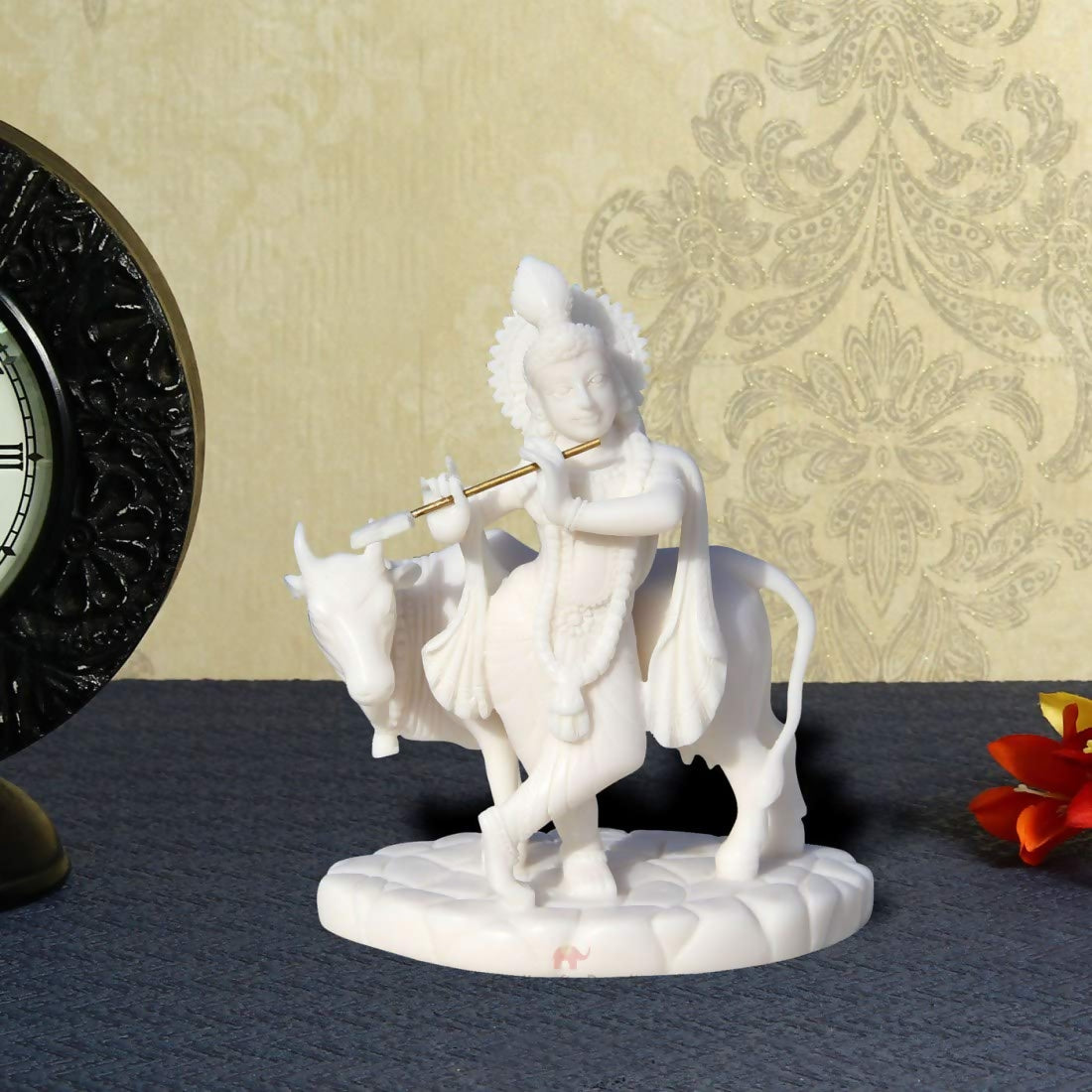 Handicrafts Paradise Carved In Resin Krishna with Cow - Distacart