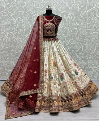 Jyoti Fashion Women's White Velvet Fancy Dori & Sequins with Multi Thread Embroidered with Diamond Work Wedding Lehenga Choli - Distacart