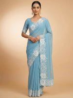 Thumbnail for Joban Fashion Sky Blue Candy Crush Party Wear Sarees - Distacart