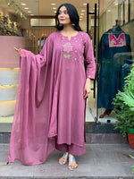 Thumbnail for The52 Peach Women's Gorgeous Embroidered Cotton Fabric Straight Kurta Pant with Dupatta Set - Distacart