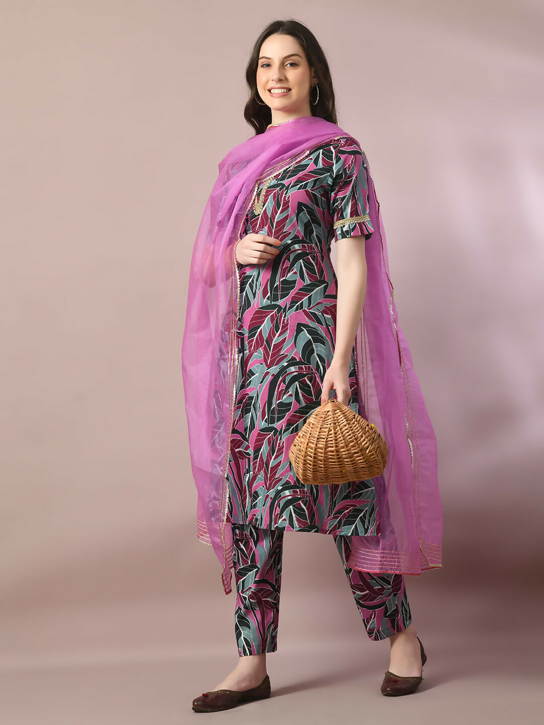 Myshka Women's Multi Printed Cotton Straight Party Kurta Set With Dupatta - Distacart