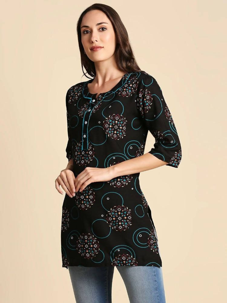 Anubhutee Black & Blue Printed Straight Kurti - Distacart