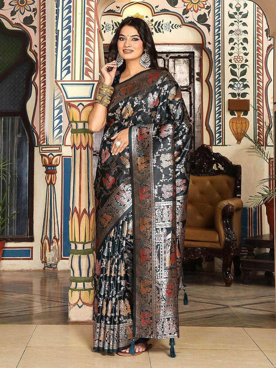 Shree Shyam Fashion Teal Green Silk Saree - Distacart