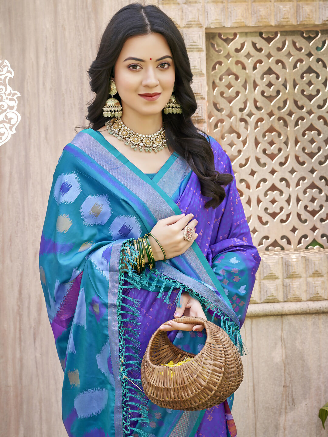 Astita Pochampalli Silk Violet Saree