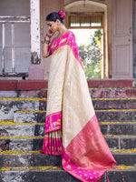 Thumbnail for Shree Shyam Fashion Cream Soft Silk Saree - Distacart