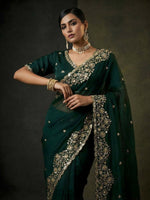 Thumbnail for Joban Fashion Green Fandy Satin Silk Party Wear Sarees - Distacart