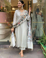 Thumbnail for The52 Off White Women's Gorgeous Embroidered Viscose Chanderi Fabric Straight Kurta Pant with Dupatta Set - Distacart