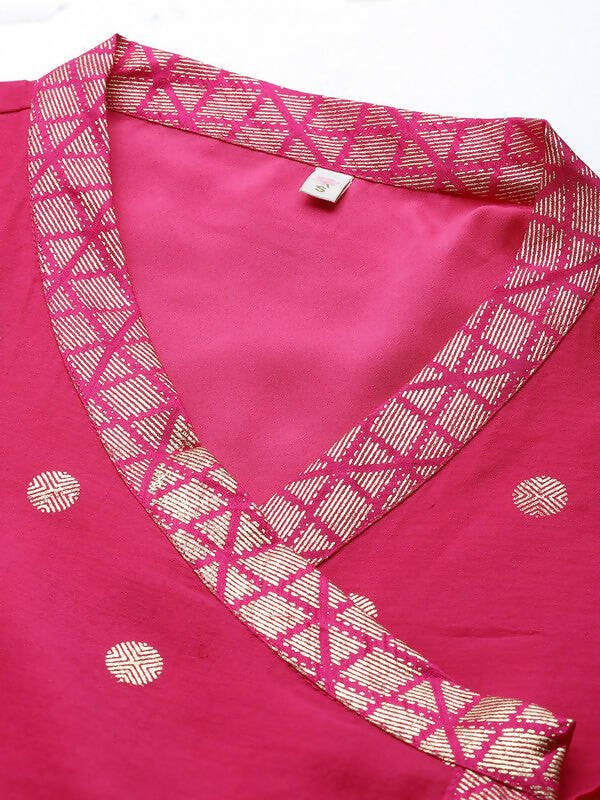 Ahalyaa Womens Pink Chanderi Printed Angrakha Style Tunic - Distacart