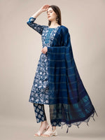 Thumbnail for Jyoti Fashion Women's Morpich Rayon Print with Embroidery & Fancy Lace Work Kurta with Trouser & Dupatta - Distacart