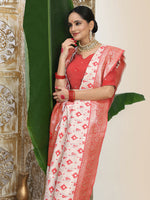 Thumbnail for Astita Linen Cotton Red & White Saree