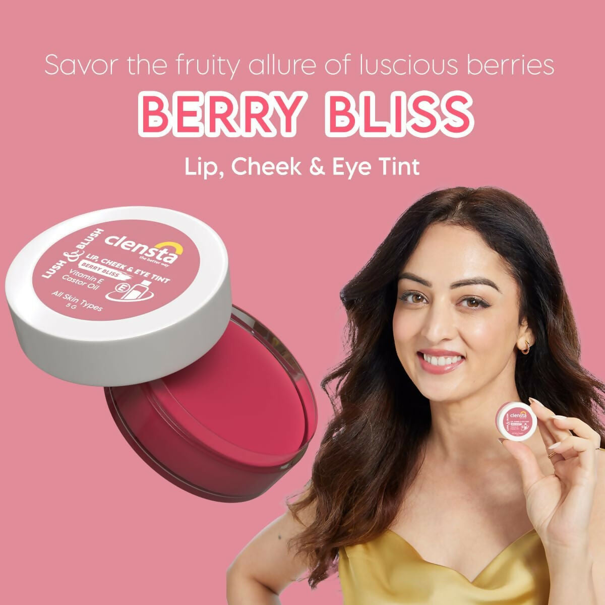 Clensta Lip Cheek Tint - Berry Bliss with Goodness of Vitamin E & Castor Oil - Distacart