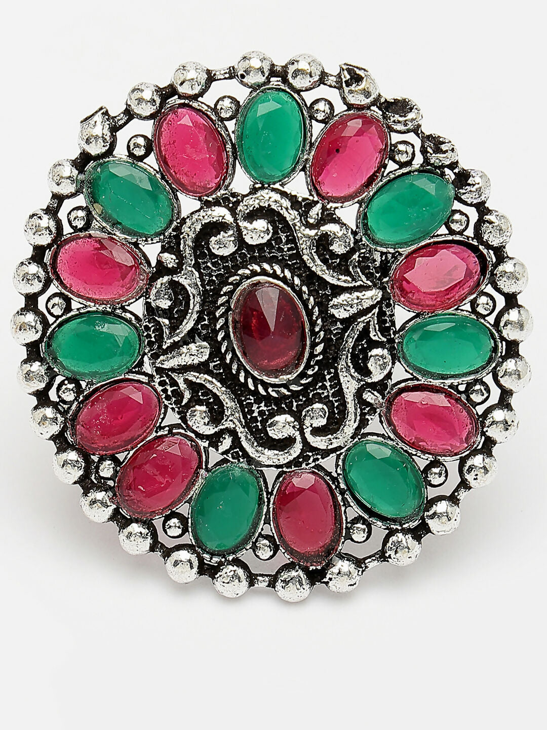 NVR Women's Multicolor Silver-Plated Circular Shape Adjustable Finger Ring - Distacart