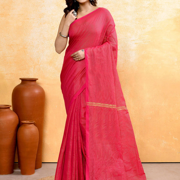 Piyari Fashion Women's Rani Pink Embellished Cotton Blend Zari Check Handloom Saree - Distacart