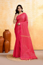 Thumbnail for Piyari Fashion Women's Rani Pink Embellished Cotton Blend Zari Check Handloom Saree - Distacart